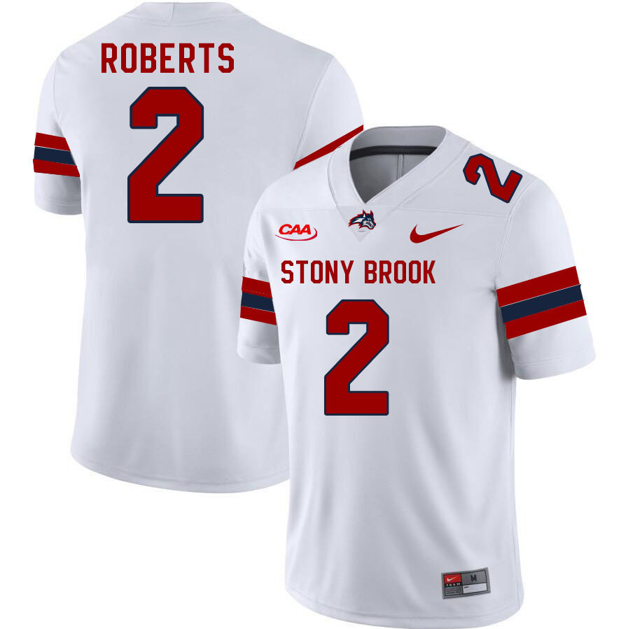Stony Brook Seawolves #2 AJ Roberts College Football Jerseys Stitched Sale-White